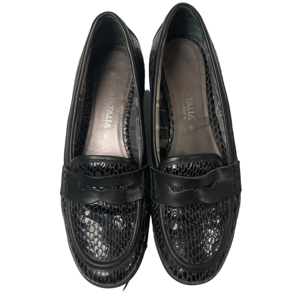 Aquatalia Snakeskin Embossed Leather Penny Loafers Driving Mocs Black Size 6 - Picture 7 of 11